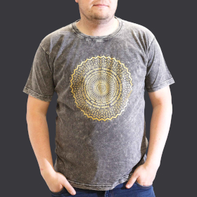 Stentvättad T-shirt (XL) - Mandala - Mörkgrå