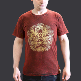 Stentvättad T-shirt (S) - Hamsa - Vinröd