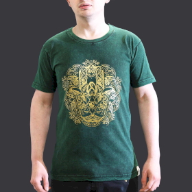 Stentvättad T-shirt (S) - Hamsa - Grön