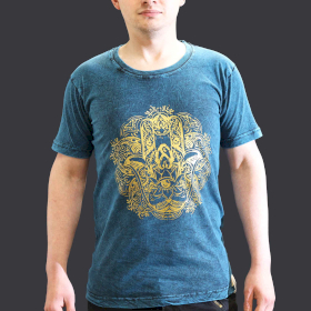 Stentvättad T-shirt (S) - Hamsa - Blå