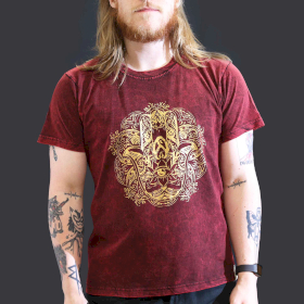 Stentvättad T-shirt (L) - Hamsa - Vinröd