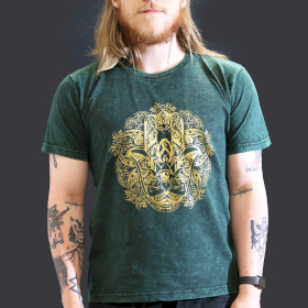 Stentvättad T-shirt (L) - Hamsa - Grön