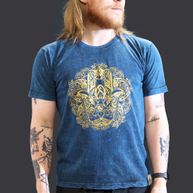 Stentvättad T-shirt (L) - Hamsa - Blå