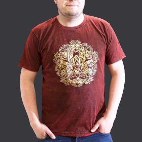 Stentvättad T-shirt (XL) - Hamsa - Vinröd