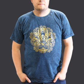Stentvättad T-shirt (XL) - Hamsa - Blå