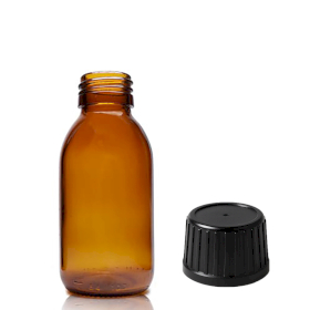 70x 100ml Bärnstensfärgad Medicinflaska med Manipuleringssäkert Lock