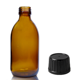 54x 250ml Bärnstensfärgad Medicinflaska med Manipuleringssäkert Lock