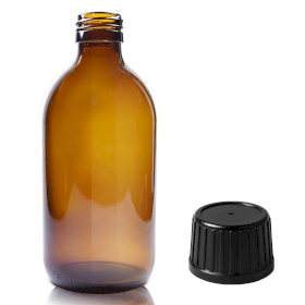 40x 300ml Bärnstensfärgad Medicinflaska med Manipuleringssäkert Lock
