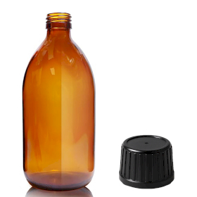 30x 500ml Bärnstensfärgad Medicinflaska med Manipuleringssäkert Lock