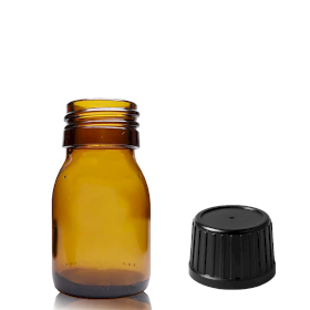 110x 30ml Bärnstensfärgad Medicinflaska med Manipuleringssäkert Lock