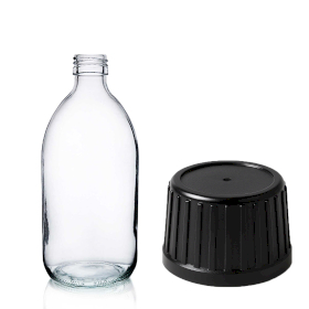 42x 150ml Medicinflaska i Klart Glas med Svart Manipuleringssäkert Lock