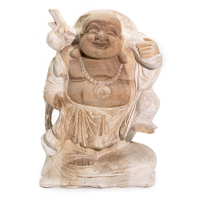 Handsnidad Buddhastaty - 30cm Ta med Ved - Vitkalkat