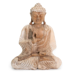 Handsnidad Buddhastaty - 30cm Undervisning - Vitkalkat
