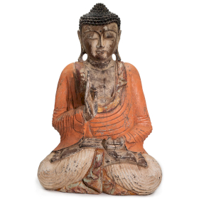 Vintage Handsnidad Buddhastaty i Orange - 60cm - Undervisning