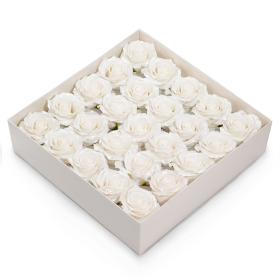 25x Tvålblommor till Hantverk - (5-lager) Endast för Dekoration - Sidenkantad Ros - Klassisk Vit Glans