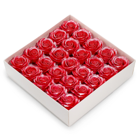 25x Tvålblommor till Hantverk - (5-lager) Endast för Dekoration - Sidenkantad Ros - Frostad Rubin