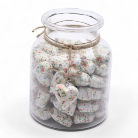 50x Stora Dekorativa Trähjärtan - Viktorianska Blommor - i Displayburk