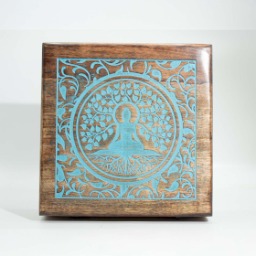 Extra Stor Ask i Mangoträ  - Buddha & Bodhiträdet