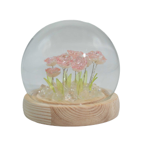 Lysande Glaskupa med Blommor - 10 Rosa Rosor - LED USB